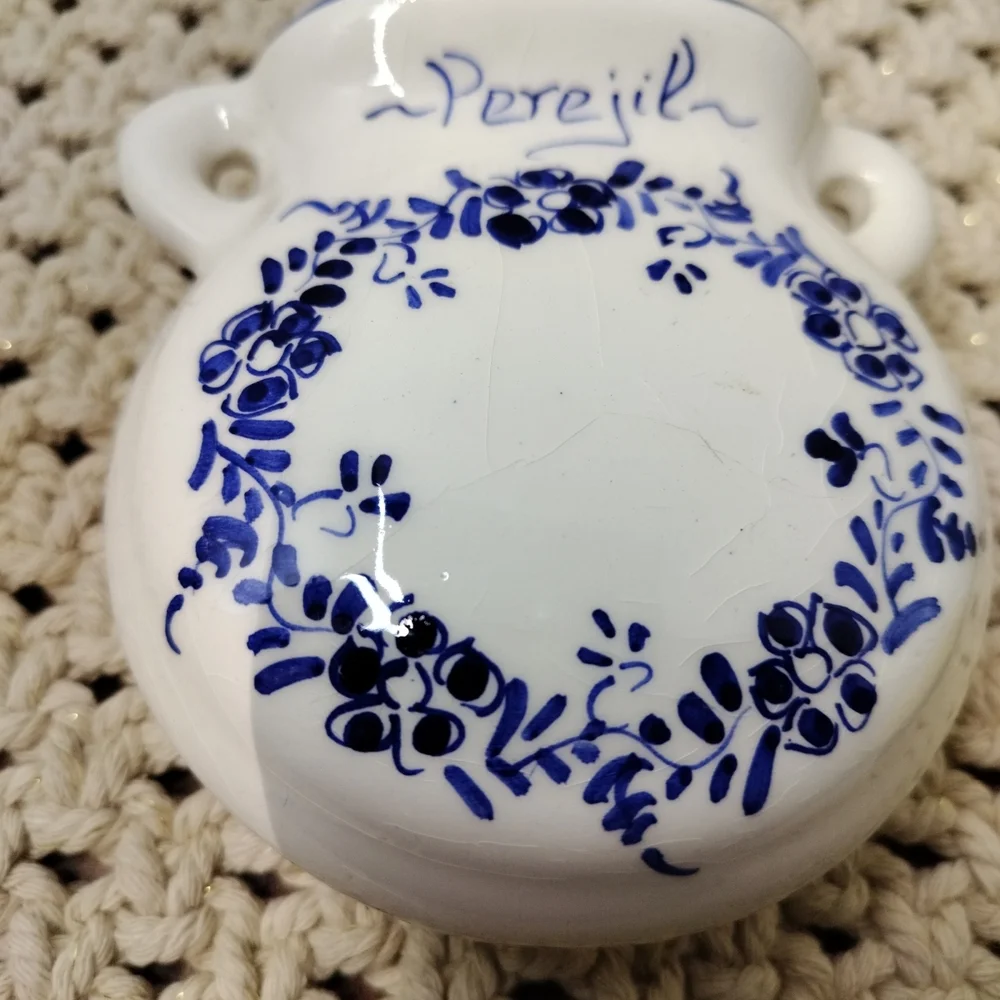 Blue and White Ceramic Herb Pot